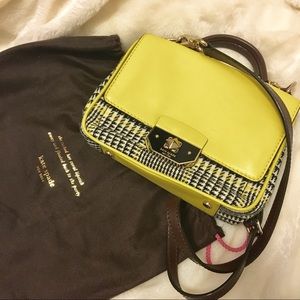 Kate Spade satchel handbag, yellow leather + wool